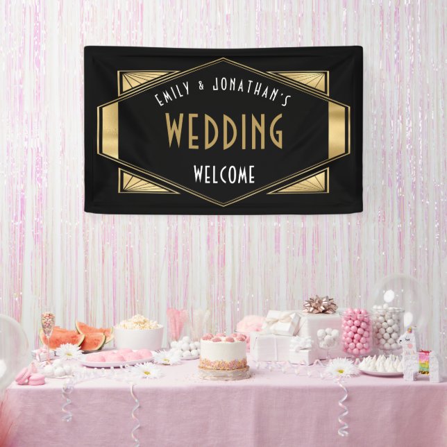 Art Deco Gold Black Willkommen bei Hochzeit Banner (Party)