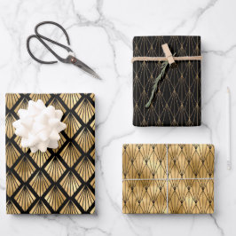 Art Deco Gold & Black Wrapping Paper Sheets Geschenkpapier Set