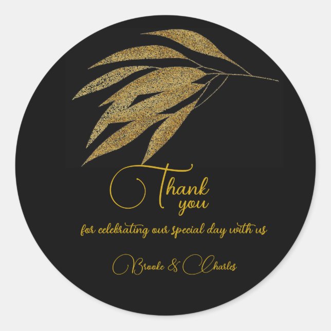 Art Deco Gold Blätter Black Stripes Hochzeit Runder Aufkleber (Vorderseite)