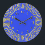 Art Deco Gold Blue Griechisch Key Border DIY Hinte Große Wanduhr<br><div class="desc">Art-Deko Gold blaue griechische Schlüsselbänder, goldene Marker Wall Uhr, wählen Sie Ihre eigene Farbtöne Hintergrund Ein klassischer Deko-Goldrahmen auf einem Do It Yourself Color Choice-Hintergrund (anfänglich Set zu Griechisch Blau). Die numerischen Marker sind auch eine goldene Farbe. Bitte beachten Sie, dass es sich um ein digital erstelltes Grafikdesign handelt, das...</div>