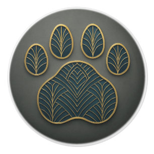 Art Deco Gold & Blue "Metalwork" Paw Keramik Knob Keramikknauf