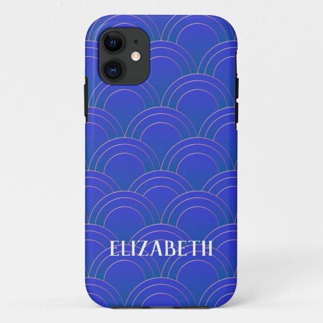 Art Deco Gold Blue Name Personalisiert Case-Mate iPhone Hülle (Rückseite)