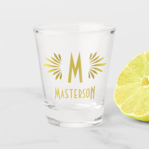 Art Deco Gold Blüh für die Hochzeitserie Monogram Schnapsglas