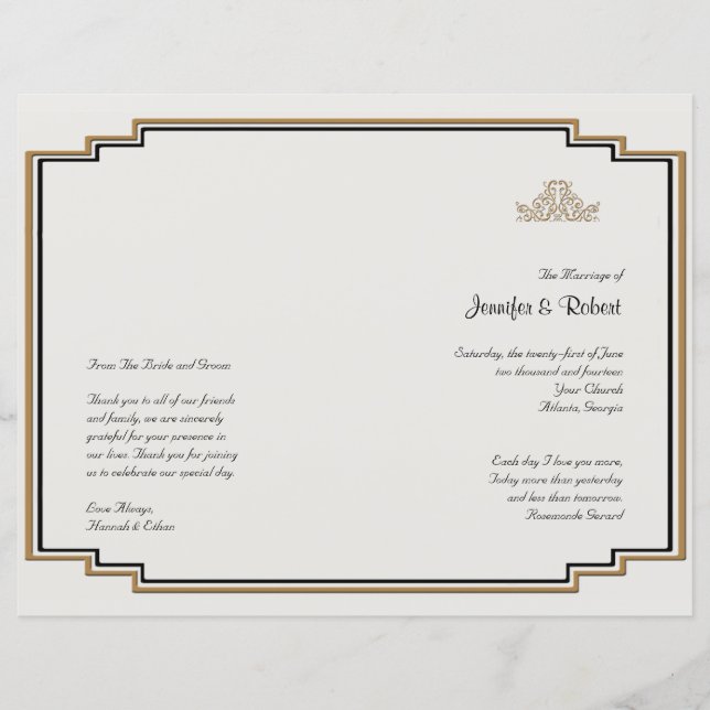 Art Deco Gold Elegantes Hochzeitsprogramm (Vorderseite)