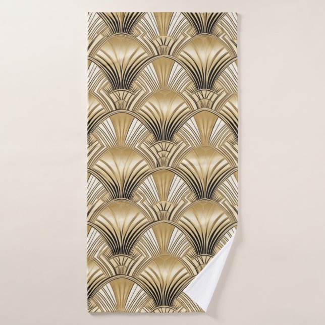 Art Deco Gold Elfenbeinmuster Badhandtuch Set (Badehandtuch)