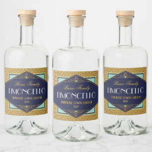 Art Déco Gold et Blue Liqueur Étiquette