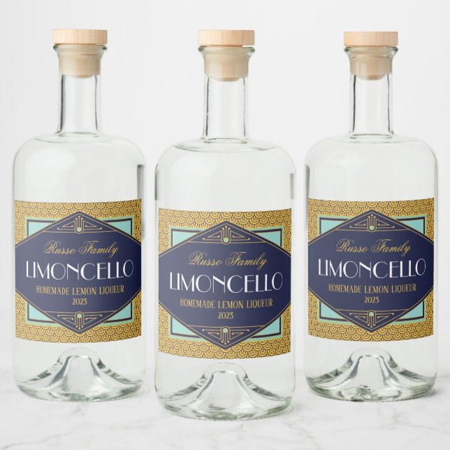 Art Déco Gold et Blue Liqueur Étiquette (Bouteilles)