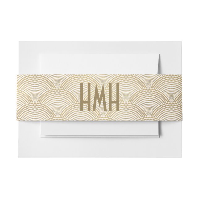 Art Deco Gold Fan Scallop Muster Monogram Einladungsbanderole (Vorderseite Beispiel)