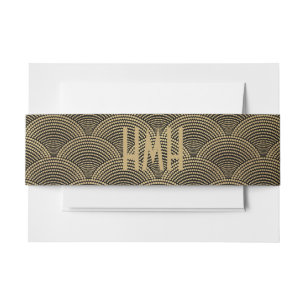 Art Deco Gold Fan Scallop Muster Monogram Einladungsbanderole