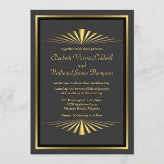 Art Deco Gold Fanfare Einladung| schwarz Einladung
