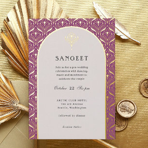 Art Deco Gold Floral Indian Wedding Sangeet Folieneinladung