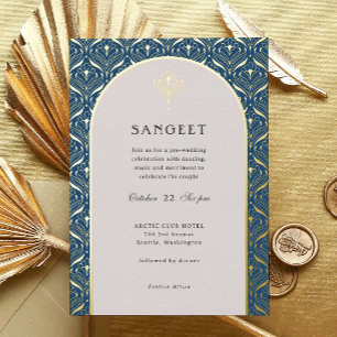 Art Deco Gold Floral Indian Wedding Sangeet Folieneinladung