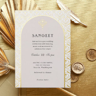 Art Deco Gold Floral Indian Wedding Sangeet Folieneinladung