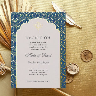 Art Deco Gold Floral Lotus Hochzeitsempfang Folieneinladung