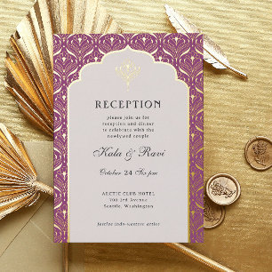 Art Deco Gold Floral Lotus Hochzeitsempfang Folieneinladung