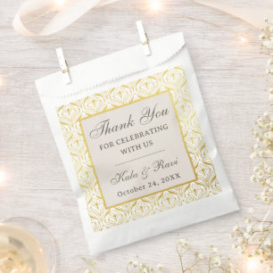 Art Deco Gold Floral Lotus Wedding Return Geschenk Geschenktütchen