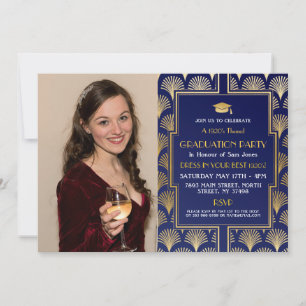 Art Deco Gold Foto Abschluss Gatsby Party der 1920 Einladung