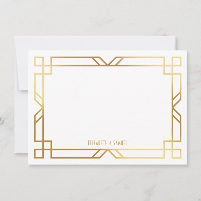 Art Deco Gold Frame Personalisiert Stationierung Mitteilungskarte (Vorderseite)