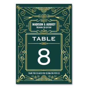 Art Deco Gold Green Gatsby 1920er Hochzeitsempfang Tischnummer