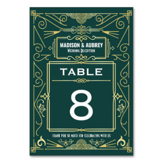 Art Deco Gold Green Gatsby 1920er Hochzeitsempfang Tischnummer