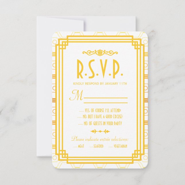 Art Deco Gold Hochzeitkarten RSVP Karte (Vorderseite)