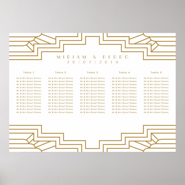 Art Deco Gold Ironwork Seating Chart Landschaft Poster (Vorne)