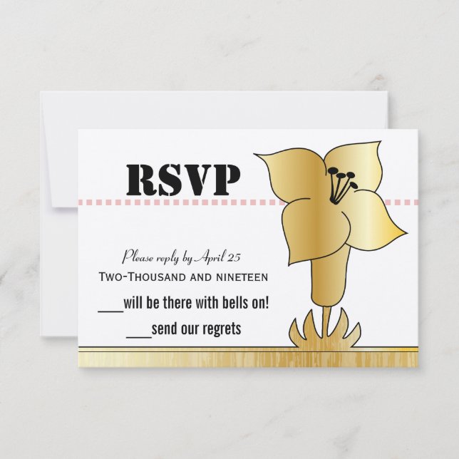 Art Deco Gold Lily Moderne Typografie Hochzeit (Vorderseite)