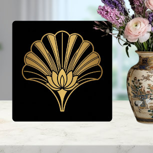 Art Deco Gold Lotus Fächer Schwarz Keramikfliese