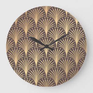 Art Deco Gold: Minimalistischer geometrischer Luxu Große Wanduhr