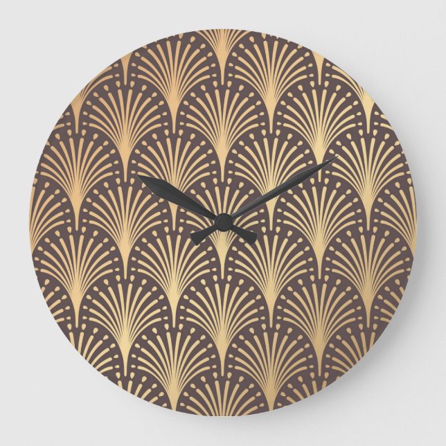 Art Deco Gold: Minimalistischer geometrischer Luxu Große Wanduhr (Vorderseite)