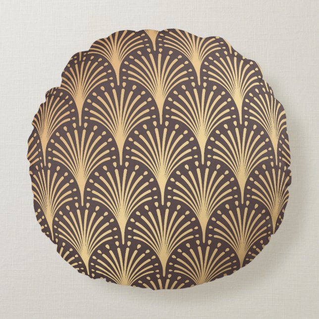 Art Deco Gold: Minimalistischer geometrischer Luxu Rundes Kissen (Vorderseite)