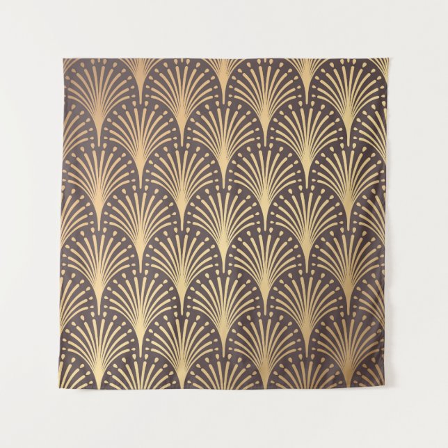 Art Deco Gold: Minimalistischer geometrischer Luxu Wandteppich (Vorderseite)