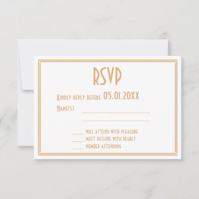 Art Déco Gold Noir Grand Gatsby Mariage Carte RSVP (Devant)