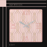 Art Deco Gold Pastell Rose Shades Square Uhr<br><div class="desc">Elegantes Art Deco Gold in Pastellfarben Rose Shades und Rose Pflaume römischen Zahlen und Trim. Ideal für Einstiegshallen, Restaurants, Wohnbereiche und vieles mehr. Erhältlich in verschiedenen Farben.</div>