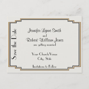Art Déco Gold Posh Enregistrer la date Carte posta