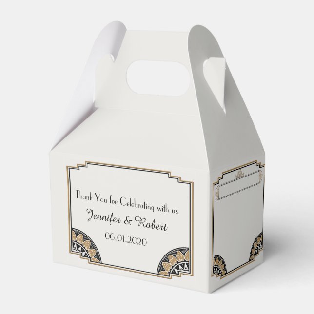 Art Deco Gold Posh Gastgeschenk Hochzeit Geschenkschachtel (Vorderseite)
