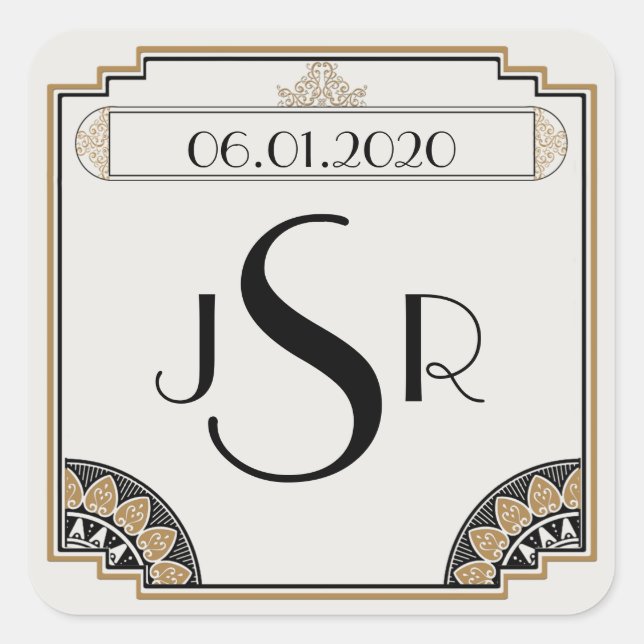 Art Deco Gold Posh Wedding Monogram Sticker (Vorderseite)
