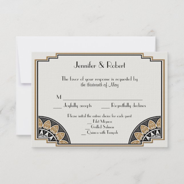 Art Deco Gold Posh Wedding Response Card RSVP Karte (Vorderseite)