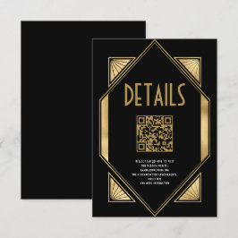 Art Deco Gold QR Code Hochzeitsdetails Begleitkarte