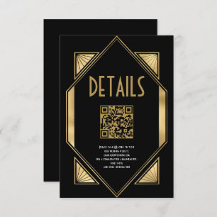 Art Deco Gold QR Code Hochzeitsdetails Begleitkarte