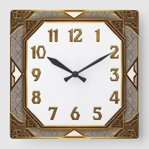 Art Deco Gold Quadratische Wanduhr