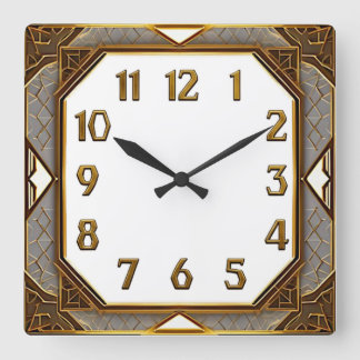 Art Deco Gold Quadratische Wanduhr