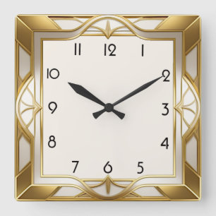 Art Deco Gold Quadratische Wanduhr