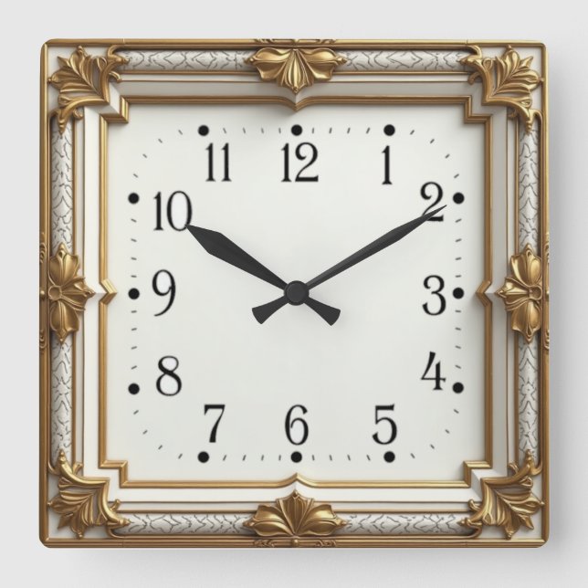 Art Deco Gold Quadratische Wanduhr (Vorderseite)