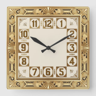 Art Deco Gold Quadratische Wanduhr