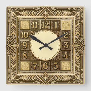 Art Deco Gold Quadratische Wanduhr