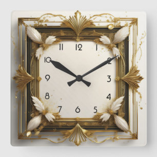 Art Deco Gold Quadratische Wanduhr