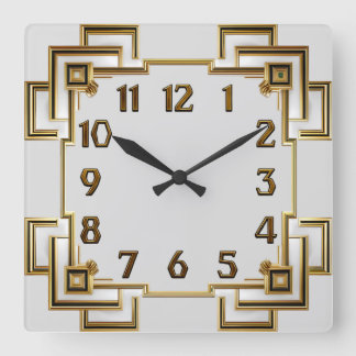 Art Deco Gold Quadratische Wanduhr