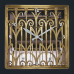 Art Deco Gold Quadratische Wanduhr<br><div class="desc">Art Deco Gold</div>