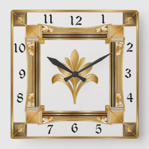 Art Deco Gold Quadratische Wanduhr